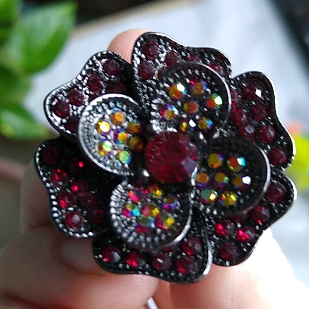 🌵#118 Red Stone Black Metal Stretch Ring